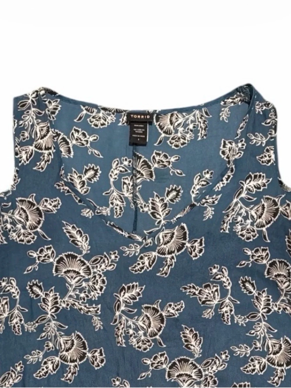 Torrid Floral Cold Shoulder Semi Sheer Blouse Woman’s Blue Boho Top Torrid 1 - Picture 2 of 7